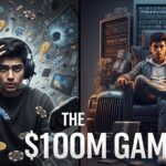 Split screen hyperrealistic charcoal drawing. Left: A young streamer in a headset surrounded by chaotic floating crypto coins and gambling chips. Right: A composed figure sitting on a throne made of server racks and luxury car parts.