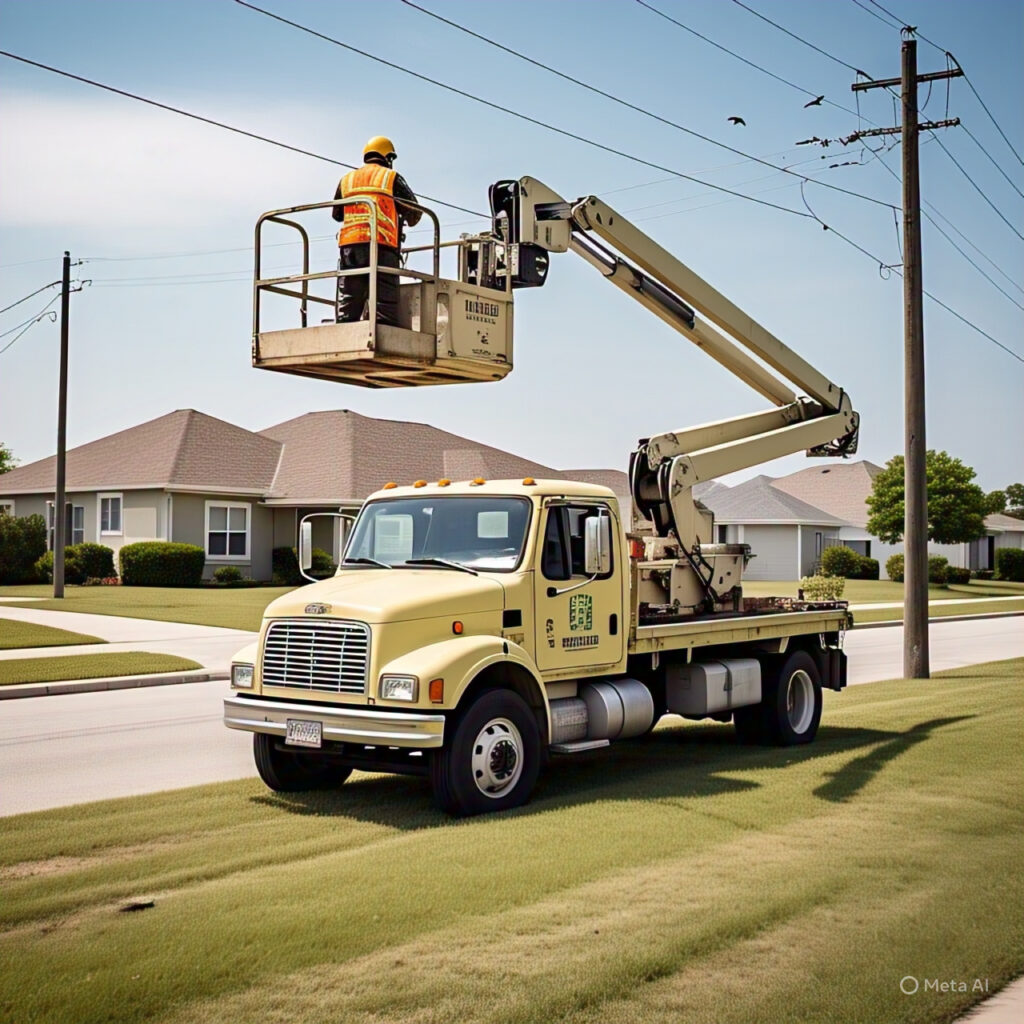 Atlantic City Electric utility truck working on power lines during a storm